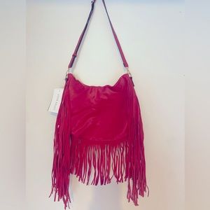 Red Leather /Suede Fringe & gold handbag